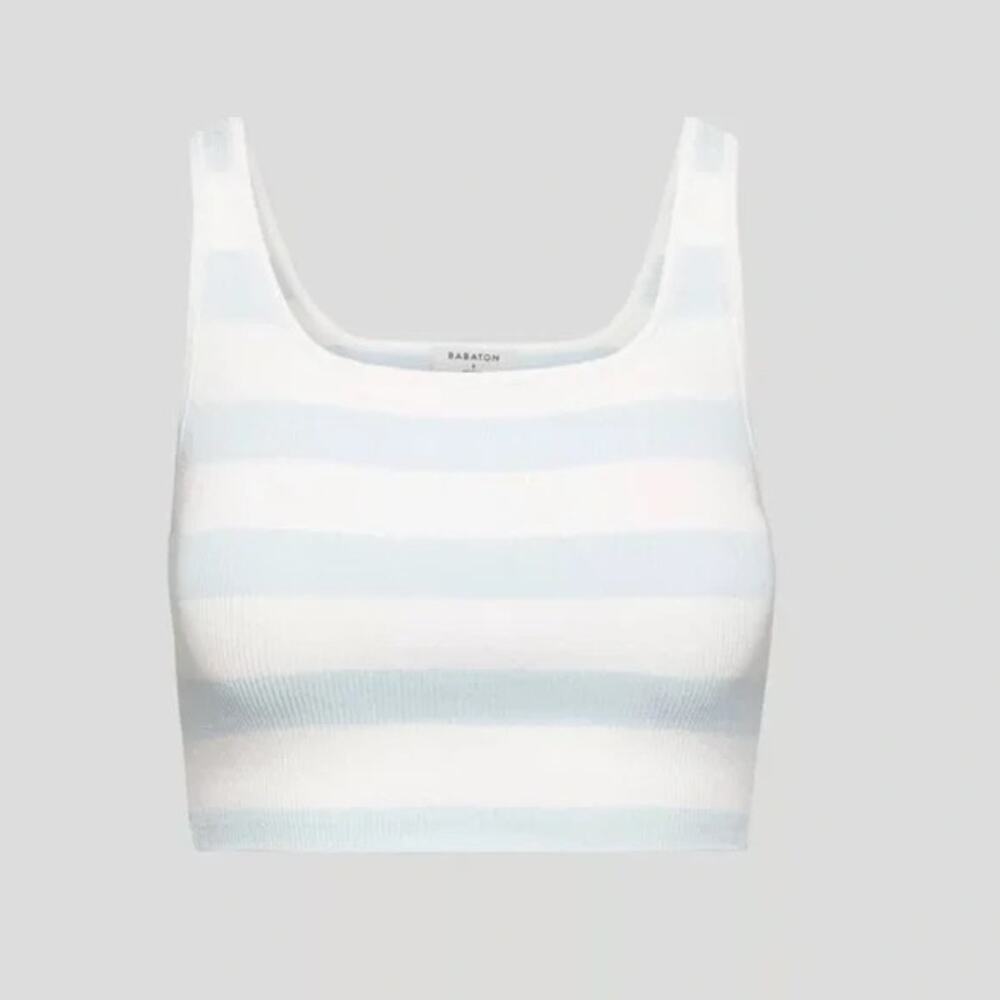 Aritzia BABATON Knit Crop Top Womens XS Striped Coastal Soft Girl Summer Preppy